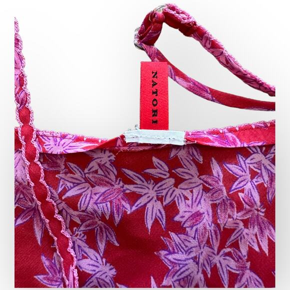 Natori Josie Red Pink Floral‎ Sheer Cami Tank Top Adjustable straps Size S - Picture 3 of 6
